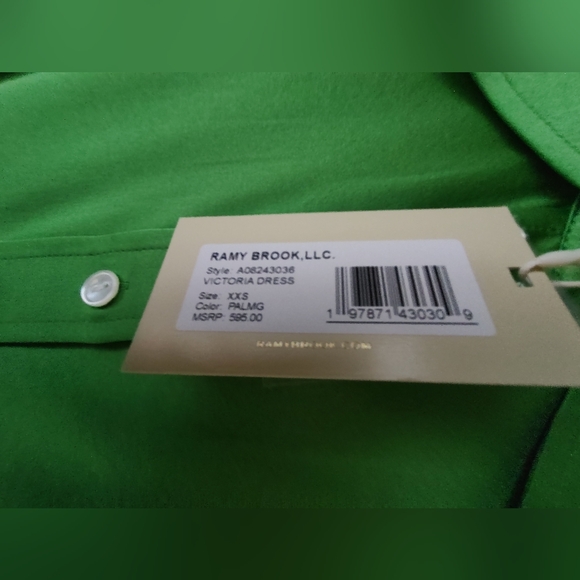 Ramy Brook Silk Victoria Tropic Green Button Tie Dress. Size XXS NWT - Picture 6 of 7